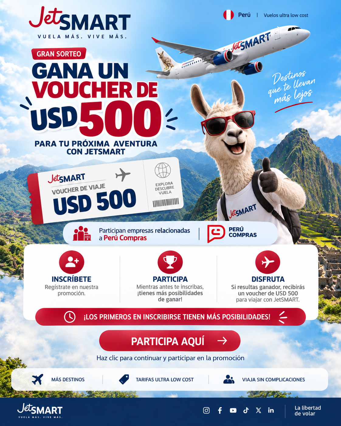 Promoción de voucher JetSMART de USD 500
